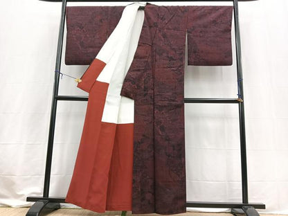 平和屋着物■上質な小紋　生紬地　切嵌花文　正絹　逸品　BAAX3587yc