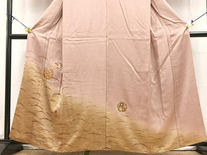 平和屋着物■訪問着　駒刺繍　雪輪花文　暈し染め　金銀彩　正絹　逸品　BAAX3589yc