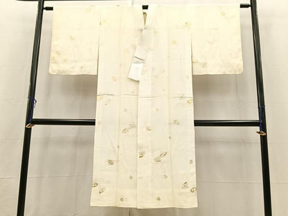 平和屋着物■長襦袢　無双仕立て　松竹梅扇面文　金彩　正絹　逸品　BAAX3590yc