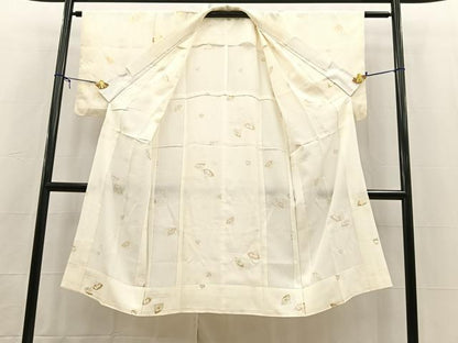 平和屋着物■長襦袢　無双仕立て　松竹梅扇面文　金彩　正絹　逸品　BAAX3590yc