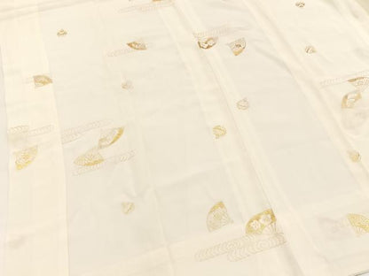 平和屋着物■長襦袢　無双仕立て　松竹梅扇面文　金彩　正絹　逸品　BAAX3590yc