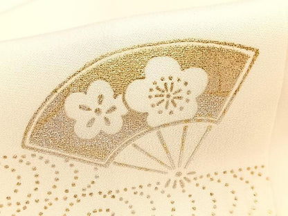 平和屋着物■長襦袢　無双仕立て　松竹梅扇面文　金彩　正絹　逸品　BAAX3590yc
