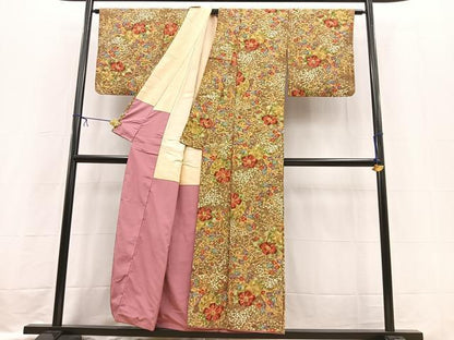 平和屋着物■上質な小紋　草花文　金彩　正絹　逸品　BAAX3593yc