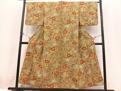 平和屋着物■上質な小紋　草花文　金彩　正絹　逸品　BAAX3593yc