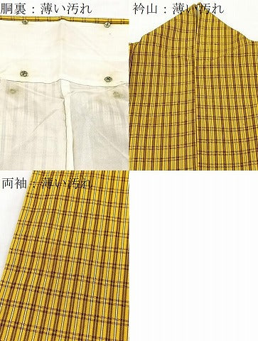 平和屋着物■上質な紬　格子柄　正絹　逸品　BAAX3596yc