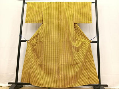 平和屋着物■上質な紬　格子柄　正絹　逸品　BAAX3596yc