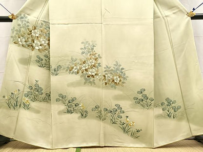 平和屋着物■訪問着　手描き　草花文　暈し染め　正絹　逸品　BAAX3599yc