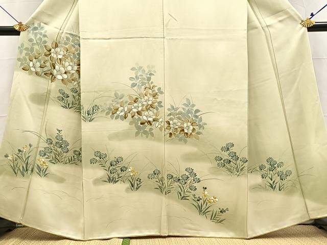 平和屋着物■訪問着　手描き　草花文　暈し染め　正絹　逸品　BAAX3599yc
