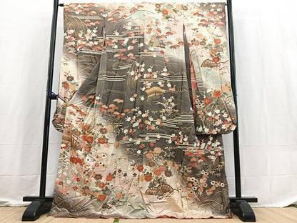 平和屋着物■豪華振袖　駒刺繍　松竹梅　風景文　暈し染め　金彩　正絹　逸品　BAAX3607yc