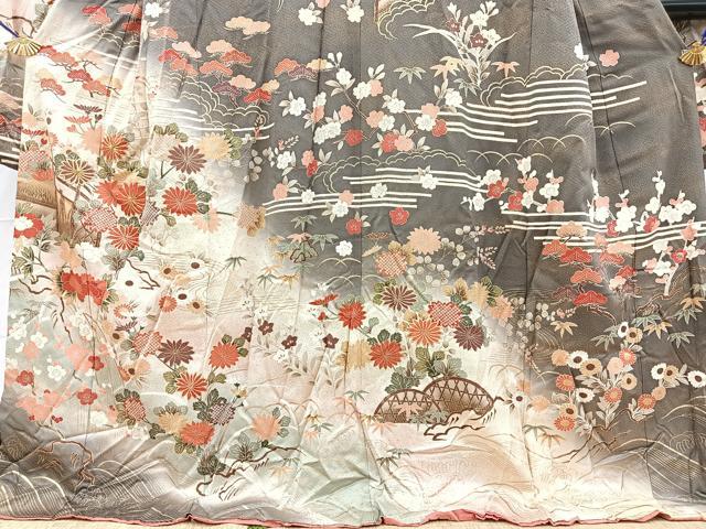 平和屋着物■豪華振袖　駒刺繍　松竹梅　風景文　暈し染め　金彩　正絹　逸品　BAAX3607yc