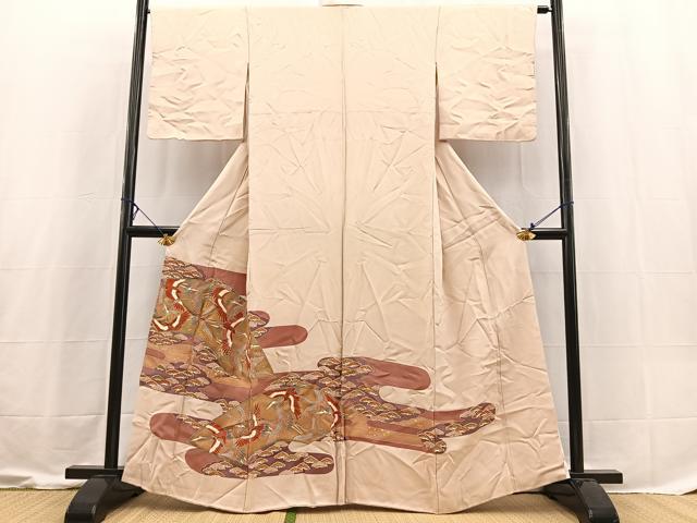 平和屋着物■豪華色留袖　駒刺繍　飛鶴地紙松文　金彩　正絹　逸品　BAAX3615yc