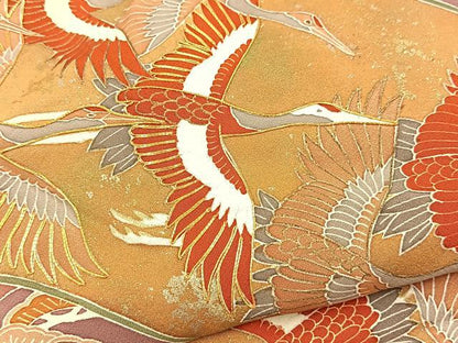 平和屋着物■豪華色留袖　駒刺繍　飛鶴地紙松文　金彩　正絹　逸品　BAAX3615yc