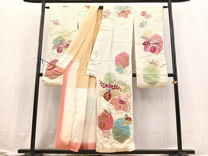 平和屋着物■豪華振袖　刺繍　亀甲草花文　金彩　正絹　逸品　BAAX3616yc