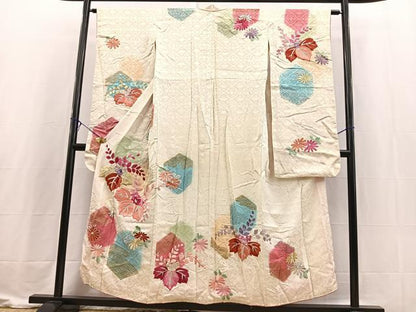 平和屋着物■豪華振袖　刺繍　亀甲草花文　金彩　正絹　逸品　BAAX3616yc
