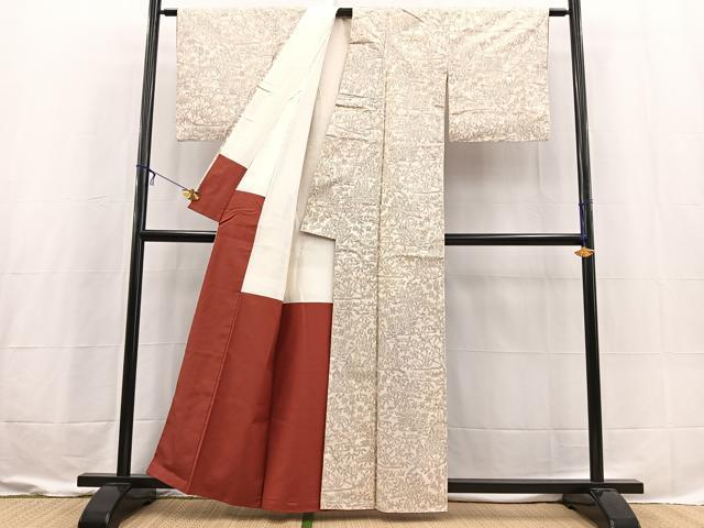 平和屋着物■上質な紬　草花文　正絹　逸品　BAAX3617yc