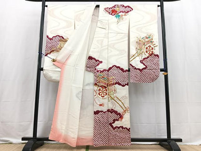 平和屋着物■豪華振袖　絞り　駒刺繍　雲重ね御所車文　正絹　逸品　BAAX3618yc