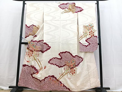 平和屋着物■豪華振袖　絞り　駒刺繍　雲重ね御所車文　正絹　逸品　BAAX3618yc