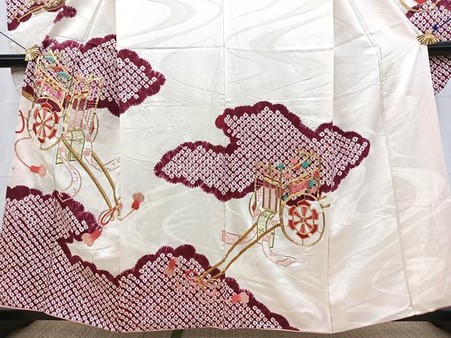 平和屋着物■豪華振袖　絞り　駒刺繍　雲重ね御所車文　正絹　逸品　BAAX3618yc