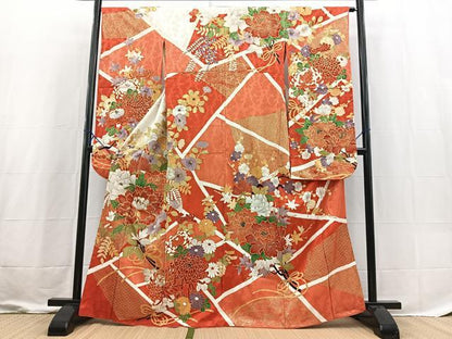 平和屋着物■豪華振袖　駒刺繍　切嵌花文　金彩　正絹　逸品　BAAX3621yc