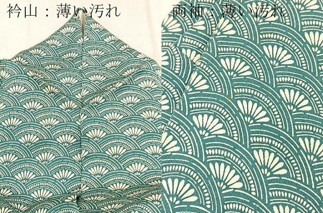 平和屋着物■上質な小紋　型染め　花青海波文　正絹　逸品　BAAX3624yc