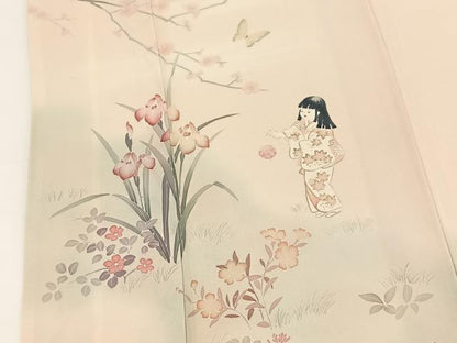 平和屋着物■訪問着　童子遊び花蝶文　暈し染め　正絹　逸品　BAAX3625yc