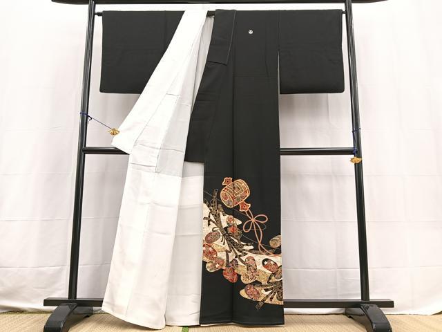 平和屋着物■豪華黒留袖　駒刺繍　小槌束ね熨斗花文　金彩　正絹　逸品　BAAX3626yc