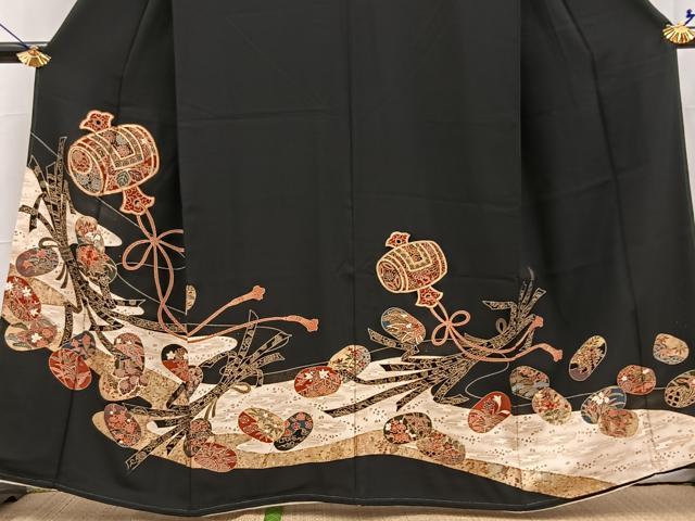 平和屋着物■豪華黒留袖　駒刺繍　小槌束ね熨斗花文　金彩　正絹　逸品　BAAX3626yc