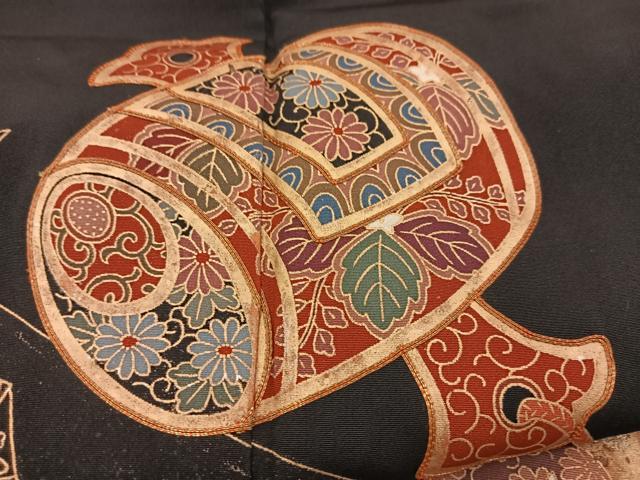 平和屋着物■豪華黒留袖　駒刺繍　小槌束ね熨斗花文　金彩　正絹　逸品　BAAX3626yc