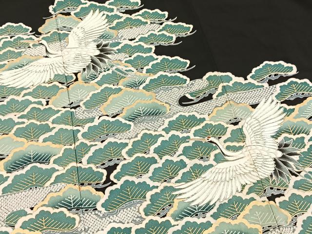 平和屋着物■豪華黒留袖　銀駒刺繍　飛鶴松文　金銀彩　正絹　逸品　BAAX3628yc