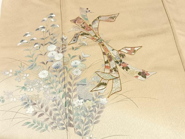 平和屋着物■訪問着　駒刺繍　束ね熨斗花文　暈し染め　金銀彩　正絹　逸品　BAAX3629yc
