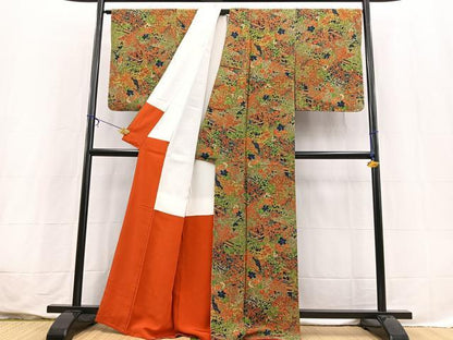 平和屋着物■上質な小紋　風景花文　鬼しぼ縮緬　正絹　逸品　未使用　BAAX3630yc