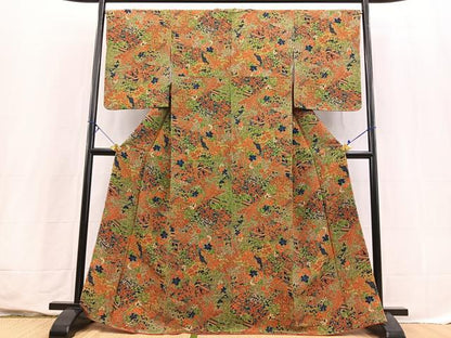 平和屋着物■上質な小紋　風景花文　鬼しぼ縮緬　正絹　逸品　未使用　BAAX3630yc