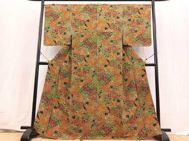 平和屋着物■上質な小紋　風景花文　鬼しぼ縮緬　正絹　逸品　未使用　BAAX3630yc
