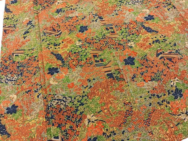 平和屋着物■上質な小紋　風景花文　鬼しぼ縮緬　正絹　逸品　未使用　BAAX3630yc