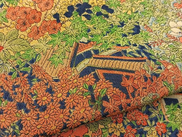 平和屋着物■上質な小紋　風景花文　鬼しぼ縮緬　正絹　逸品　未使用　BAAX3630yc