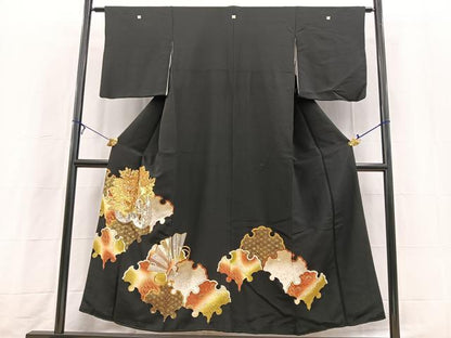 平和屋着物■豪華黒留袖　駒刺繍　雪輪花車文　金彩　松坂屋扱い　正絹　逸品　BAAX3636yc