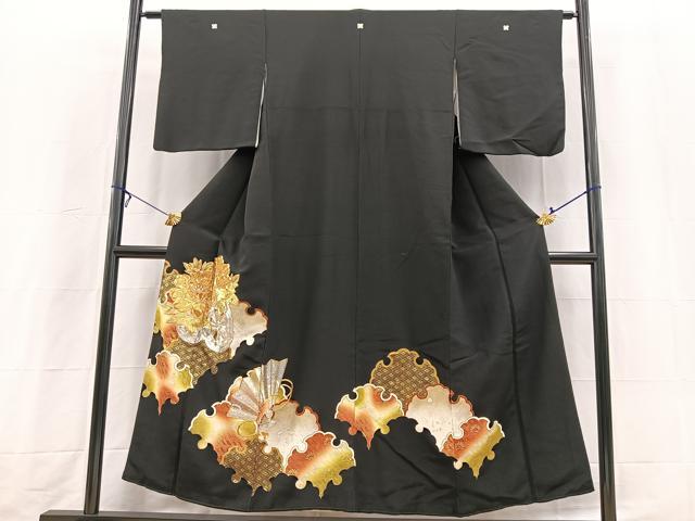 平和屋着物■豪華黒留袖　駒刺繍　雪輪花車文　金彩　松坂屋扱い　正絹　逸品　BAAX3636yc