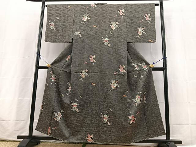 平和屋着物■上質な小紋　飾花文　黒地　正絹　逸品　未使用　BAAX3640yc