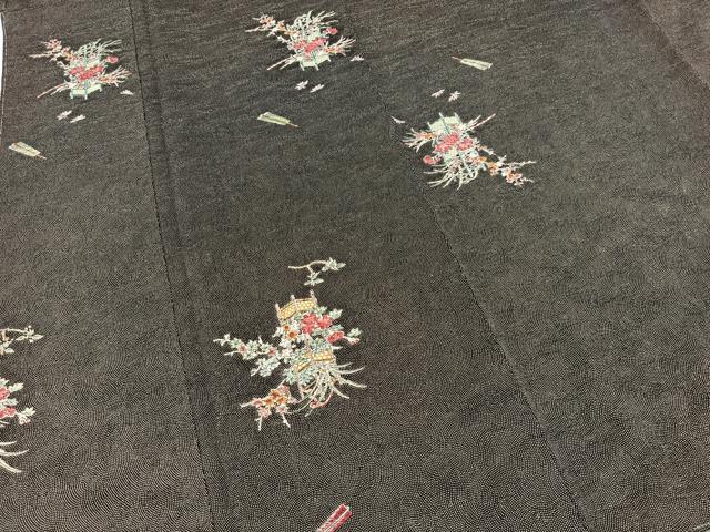 平和屋着物■上質な小紋　飾花文　黒地　正絹　逸品　未使用　BAAX3640yc
