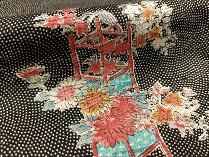 平和屋着物■上質な小紋　飾花文　黒地　正絹　逸品　未使用　BAAX3640yc