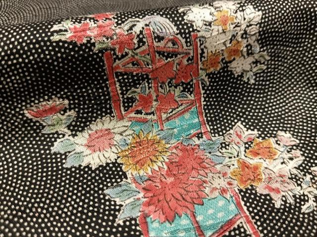 平和屋着物■上質な小紋　飾花文　黒地　正絹　逸品　未使用　BAAX3640yc