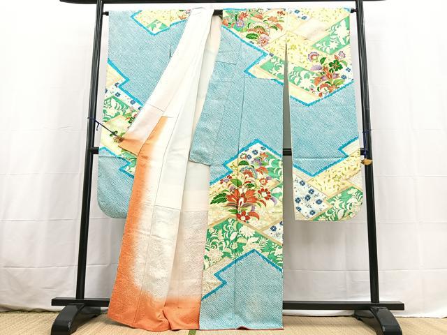 平和屋着物■豪華振袖　駒刺繍　絞り　松皮菱更紗花文　金彩　正絹　逸品　BAAX3641yc