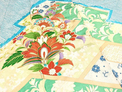 平和屋着物■豪華振袖　駒刺繍　絞り　松皮菱更紗花文　金彩　正絹　逸品　BAAX3641yc