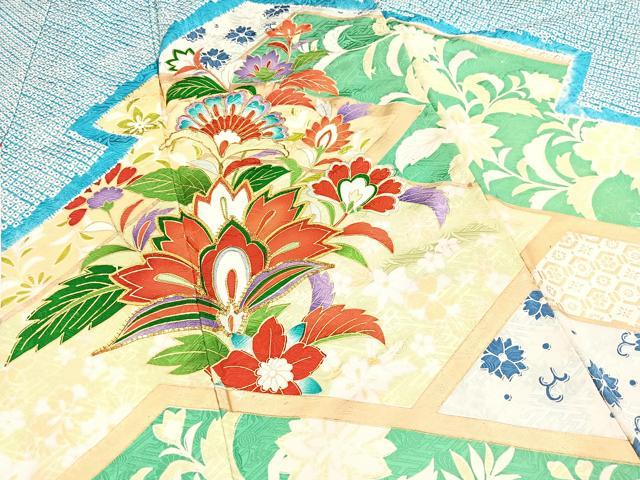 平和屋着物■豪華振袖　駒刺繍　絞り　松皮菱更紗花文　金彩　正絹　逸品　BAAX3641yc