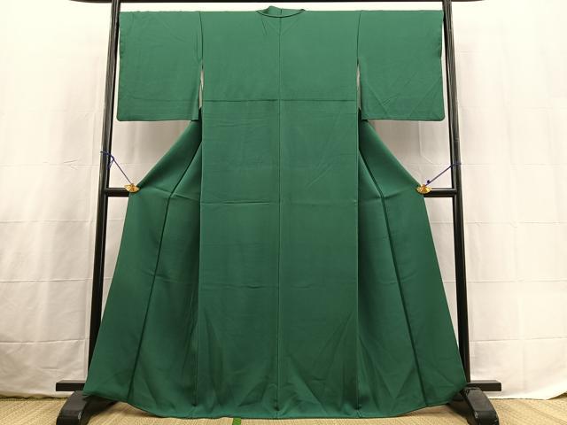 平和屋着物●上質な色無地　木賊色　正絹　逸品　BAAX3646yc