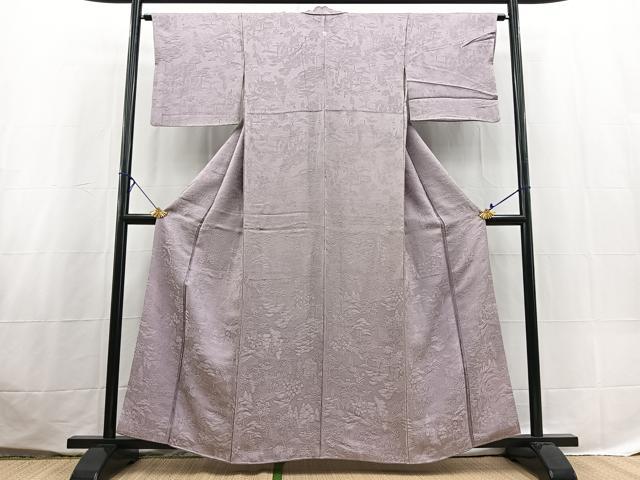平和屋着物■上質な色無地　平安人物風景地紋　鳩羽色　さが美扱い　正絹　逸品　BAAX3647yc