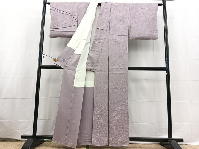 平和屋着物■上質な色無地　平安人物風景地紋　鳩羽色　さが美扱い　正絹　逸品　BAAX3647yc