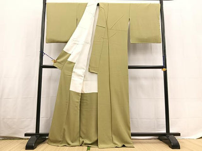 平和屋着物●上質な色無地　根岸色　ロング丈　正絹　逸品　BAAX3649yc