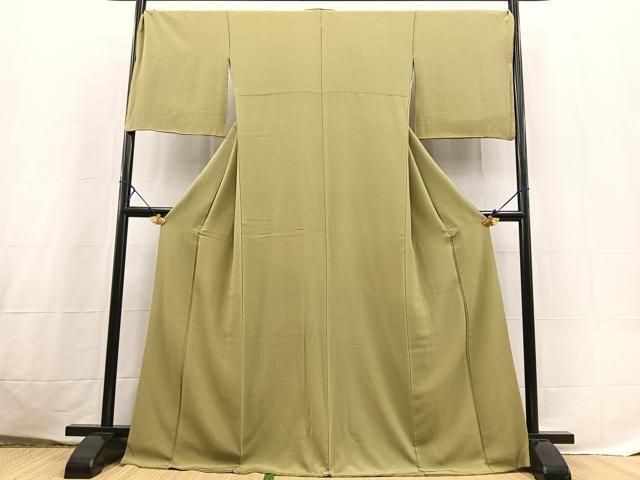 平和屋着物●上質な色無地　根岸色　ロング丈　正絹　逸品　BAAX3649yc