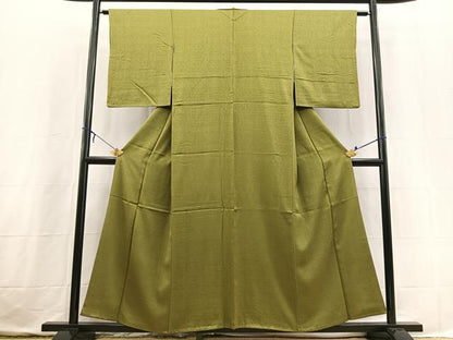 平和屋着物■上質な色無地　草花地紋　海松色　正絹　逸品　BAAX3654yc